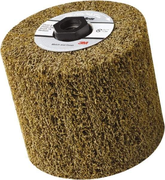 3M - 4-1/2" Diam Aluminum Oxide Hi-Strength Flap Brush - 5/8-11 Thread, 4" Wide, Density 7, Nonwoven, Coarse Grade, 3,500 Max RPM - Apex Tool & Supply