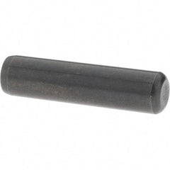 Value Collection - 1/4" Diam x 1" Pin Length Grade 8 Alloy Steel Standard Dowel Pin - Bright Finish, C 47-58 & C 60 (Surface) Hardness, 14,720 Lb (Double Shear), 7,360 Lb (Single Shear) Breaking Strength, 1 Beveled & 1 Rounded End - Apex Tool & Supply