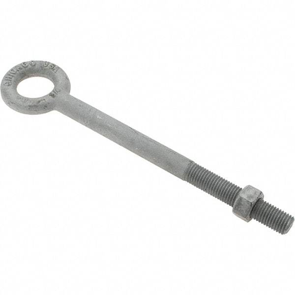 Value Collection - 5,200 Lb Capacity, Steel, 3/4-10 Thread, Fixed Lifting Eye Bolt - Partially Threaded, 10" Shank, No Shoulder - Apex Tool & Supply