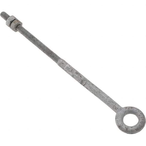 Value Collection - 500 Lb Capacity, Steel, 1/4-20 Thread, Fixed Lifting Eye Bolt - Partially Threaded, 7" Shank, No Shoulder - Apex Tool & Supply