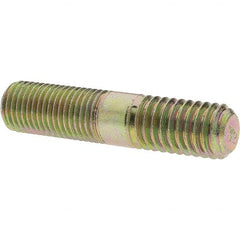 Value Collection - 7/16-20 Long Thread, 7/16-14 Short Thread, 2" OAL Unequal Double Threaded Stud - Alloy Steel, Zinc Yellow Dichromate Finish, 15/16" Long Thread Length, 3/4" Short Thread Length - Apex Tool & Supply