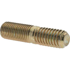 Value Collection - 7/16-20 Long Thread, 7/16-14 Short Thread, 1-3/4" OAL Unequal Double Threaded Stud - Alloy Steel, Zinc Yellow Dichromate Finish, 7/8" Long Thread Length, 3/4" Short Thread Length - Apex Tool & Supply