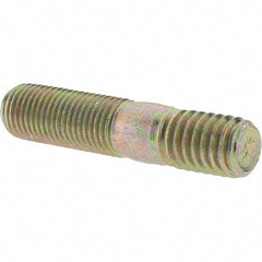Value Collection - 3/8-24 Long Thread, 3/8-16 Short Thread, 1-3/4" OAL Unequal Double Threaded Stud - Alloy Steel, Zinc Yellow Dichromate Finish, 1" Long Thread Length, 9/16" Short Thread Length - Apex Tool & Supply