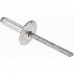 Value Collection - Size 68 Large Flange Dome Head Aluminum Open End Blind Rivet - Aluminum Mandrel, 0.376" to 1/2" Grip, 5/8" Head Diam, 0.192" to 0.196" Hole Diam, 0.7" Length Under Head, 3/16" Body Diam - Apex Tool & Supply