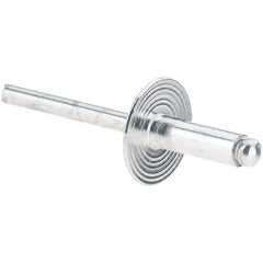 Value Collection - Size 66 Large Flange Dome Head Aluminum Open End Blind Rivet - Aluminum Mandrel, 0.251" to 3/8" Grip, 5/8" Head Diam, 0.192" to 0.196" Hole Diam, 0.575" Length Under Head, 3/16" Body Diam - Apex Tool & Supply