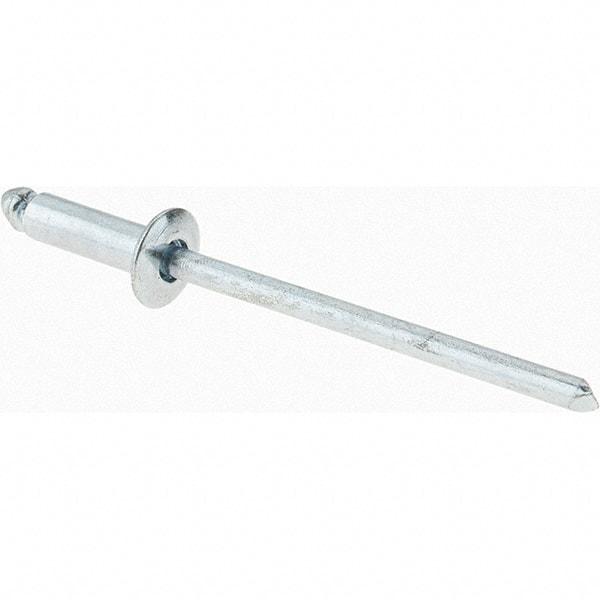 Value Collection - Size 44 Dome Head Steel Open End Blind Rivet - Steel Mandrel, 0.188" to 1/4" Grip, 1/4" Head Diam, 0.129" to 0.133" Hole Diam, 0.4" Length Under Head, 1/8" Body Diam - Apex Tool & Supply