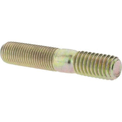 Value Collection - 3/8-24 Long Thread, 3/8-16 Short Thread, 2" OAL Unequal Double Threaded Stud - Alloy Steel, Zinc Yellow Dichromate Finish, 1-1/16" Long Thread Length, 5/8" Short Thread Length - Apex Tool & Supply