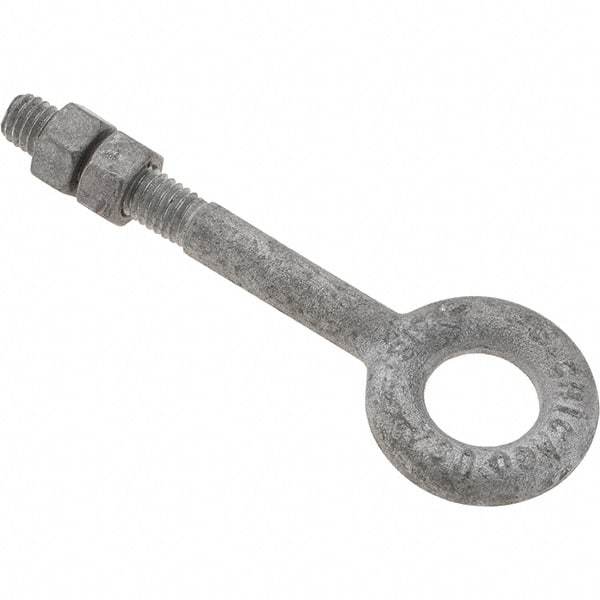 Value Collection - 1,200 Lb Capacity, Steel, 3/8-16 Thread, Fixed Lifting Eye Bolt - Partially Threaded, 3" Shank, No Shoulder - Apex Tool & Supply
