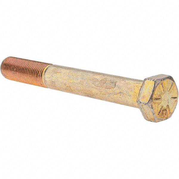 Value Collection - 1/2-20 UNF, 4" Length Under Head Hex Head Cap Screw - Partially Threaded, Grade 8 Alloy Steel, Zinc Yellow Dichromate Finish, 3/4" Hex - Apex Tool & Supply