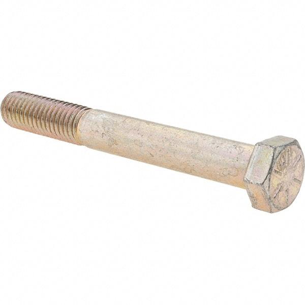 Value Collection - 1/2-13 UNC, 4" Length Under Head Hex Head Cap Screw - Partially Threaded, Grade 8 Alloy Steel, Zinc Yellow Dichromate Finish, 3/4" Hex - Apex Tool & Supply