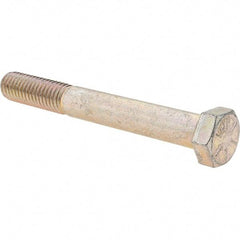 Value Collection - 1/2-13 UNC, 4" Length Under Head Hex Head Cap Screw - Partially Threaded, Grade 8 Alloy Steel, Zinc Yellow Dichromate Finish, 3/4" Hex - Apex Tool & Supply