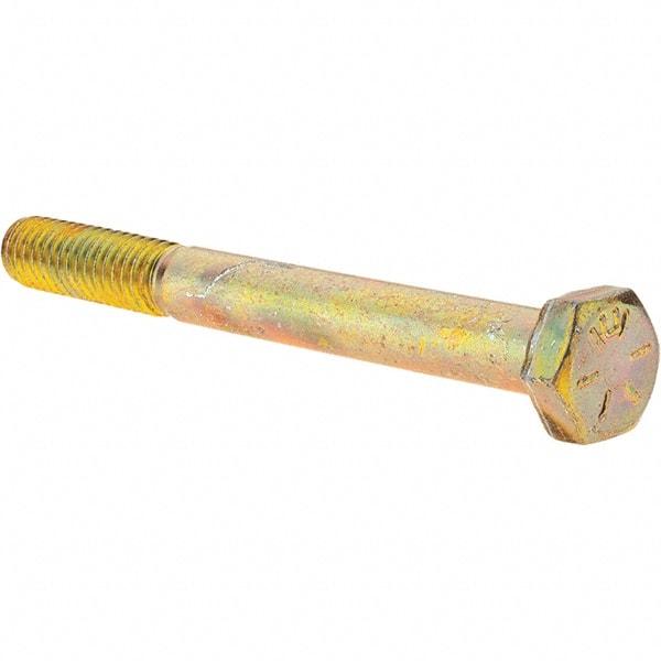 Value Collection - 5/16-18 UNC, 3-1/2" Length Under Head Hex Head Cap Screw - Partially Threaded, Grade 8 Alloy Steel, Zinc Yellow Dichromate Finish, 1/2" Hex - Apex Tool & Supply