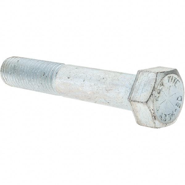 Value Collection - 7/8-9 UNC, 5" Length Under Head Hex Head Cap Screw - Partially Threaded, Grade 8 Alloy Steel, Zinc-Plated Finish, 1-5/16" Hex - Apex Tool & Supply