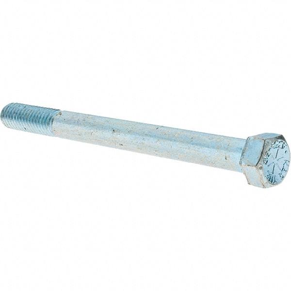 Value Collection - 7/16-14 UNC, 5" Length Under Head Hex Head Cap Screw - Partially Threaded, Grade 8 Alloy Steel, Zinc-Plated Finish, 5/8" Hex - Apex Tool & Supply