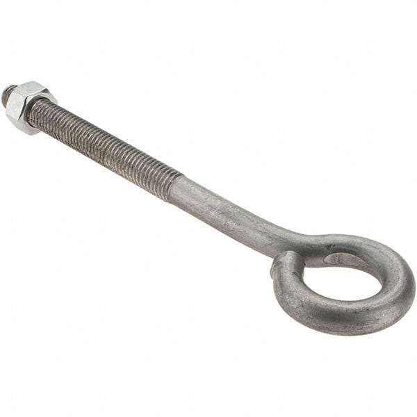 Value Collection - 1/2-13, Stainless Steel Wire Turned Open Eye Bolt - 4" Thread Length, 1" ID, 6" Shank Length - Apex Tool & Supply