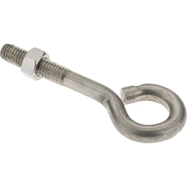 Value Collection - 3/8-16, Stainless Steel Wire Turned Open Eye Bolt - 1-1/2" Thread Length, 3/4" ID, 2-1/2" Shank Length - Apex Tool & Supply