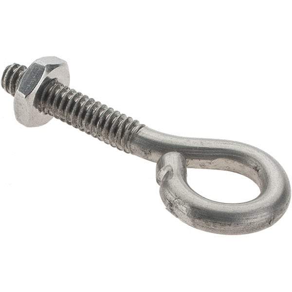 Value Collection - #10-24, Stainless Steel Wire Turned Open Eye Bolt - 7/8" Thread Length, 3/8" ID, 1" Shank Length - Apex Tool & Supply