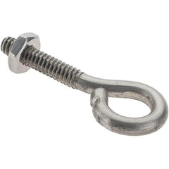 Value Collection - #10-24, Stainless Steel Wire Turned Open Eye Bolt - 7/8" Thread Length, 3/8" ID, 1" Shank Length - Apex Tool & Supply
