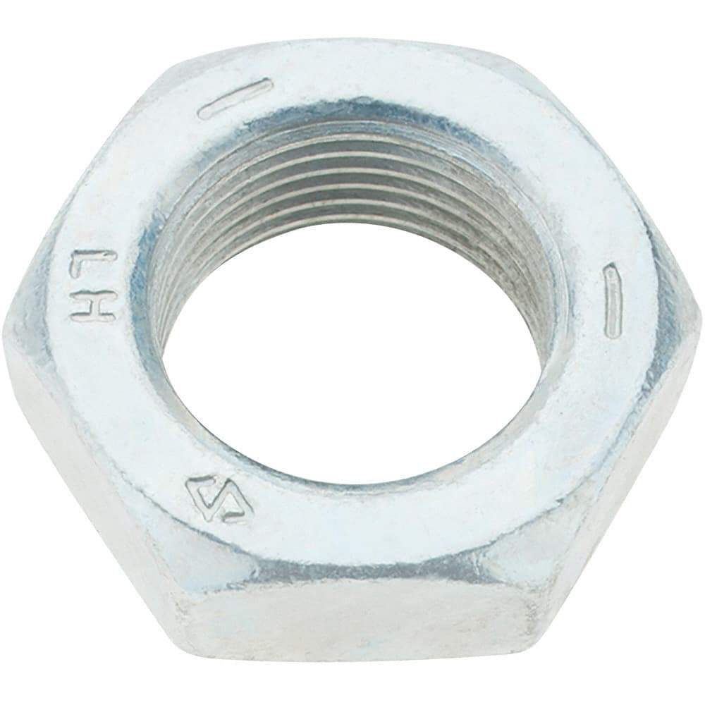 Made in USA - 1-14 UNF Steel Left Hand Hex Jam Nut - 1-1/2" Across Flats, 0.5469" High, Zinc Clear Finish - Apex Tool & Supply