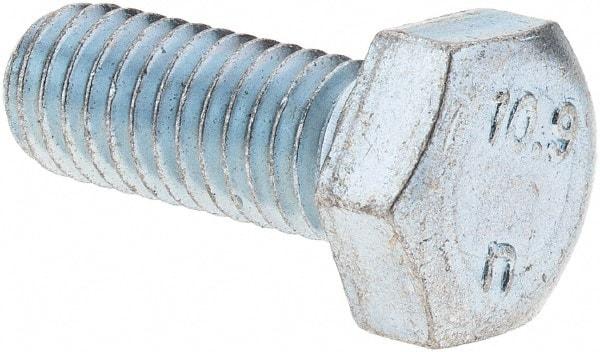 Value Collection - M8x1.25mm Metric Coarse, 20mm Length Under Head Hex Head Cap Screw - Fully Threaded, Grade 10.9 Steel, Zinc-Plated Finish, 13mm Hex - Apex Tool & Supply