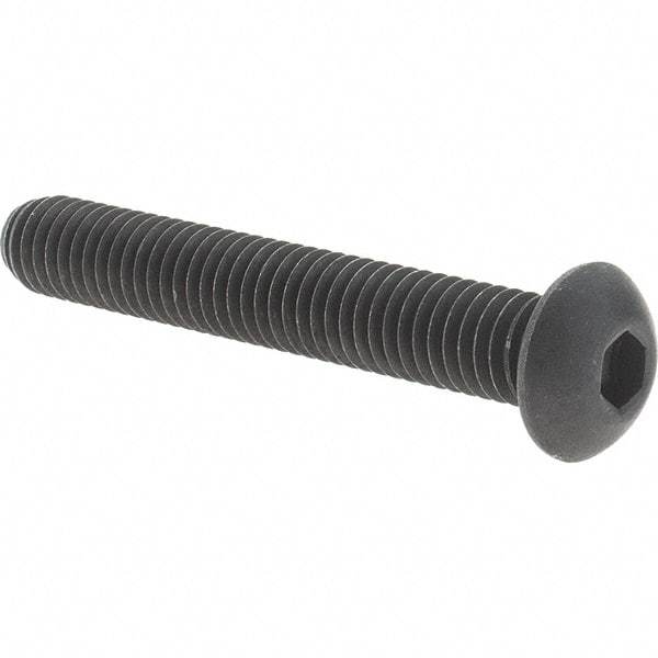 Value Collection - 3/8-16 UNC Hex Socket Drive, Button Screw - Alloy Steel, Black Oxide Finish, Fully Threaded, 2-1/2" Length Under Head - Apex Tool & Supply