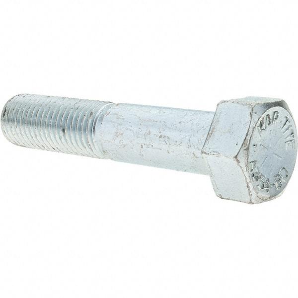 Value Collection - 1-8 UNC, 5" Length Under Head Hex Head Cap Screw - Partially Threaded, Grade 8 Alloy Steel, Zinc-Plated Finish, 1-1/2" Hex - Apex Tool & Supply