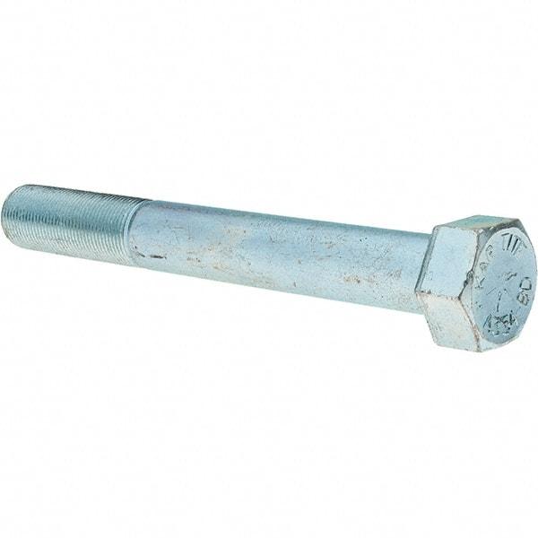 Made in USA - 1-14 UNF, 8" Length Under Head Hex Head Cap Screw - Partially Threaded, Grade 8 Alloy Steel, Zinc-Plated Finish, 1-1/2" Hex - Apex Tool & Supply