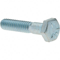 Value Collection - 1/4-20 UNC, 1-1/4" Length Under Head Hex Head Cap Screw - Partially Threaded, Grade 5 Steel, Zinc-Plated Finish, 7/16" Hex - Apex Tool & Supply