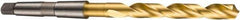 DORMER - 19mm, 2MT 118° Point High Speed Steel Taper Shank Drill Bit - TiN Finish, 135mm Flute Length, 233mm OAL, Spiral Flute, Series A530 - Apex Tool & Supply