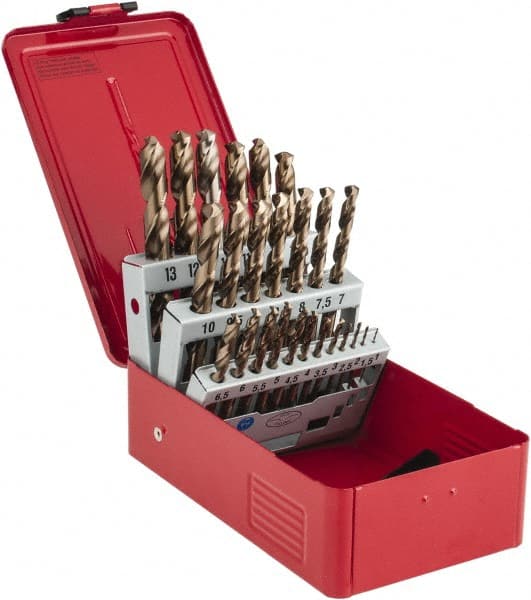 DORMER - 1 to 13mm, 135° Point, Bronze Finish, Cobalt Jobber Length Drill Bit Set - Apex Tool & Supply