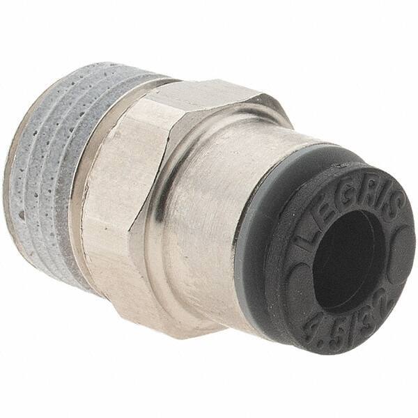 Parker - 5/32" Outside Diam, 1/8 BSPT, Nickel Plated Brass Push-to-Connect Tube Male Connector - 290 Max psi - Apex Tool & Supply