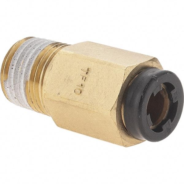 Parker - 3/16" Outside Diam, 1/8 NPT, Nickel Plated Brass Push-to-Connect Tube Male Connector - 290 Max psi, Tube to Male NPT Connection - Apex Tool & Supply