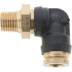 Parker - 3/8" Outside Diam, 1/4 Thread, Brass Push-to-Connect Tube Male Elbow - 250 Max psi, Tube to Male NPT Connection - Apex Tool & Supply