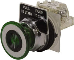 Schneider Electric - 30mm Mount Hole, Extended Straight, Pushbutton Switch with Contact Block - Green Pushbutton, Maintained (MA) - Apex Tool & Supply