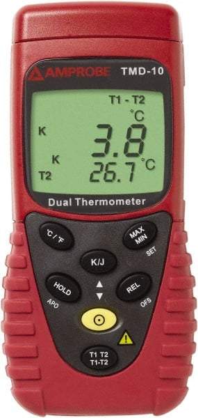 Amprobe - -328 to 2,498°F Temperature Recorder - 5 digit LCD Display, K Thermocouple Sensor, 9V Battery Power - Apex Tool & Supply