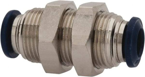Value Collection - 5/16" Outside Diam, Nickel Plated Brass Push-to-Connect Tube Bulkhead Union - 250 Max psi, Tube to Tube Connection, Buna O-Ring - Apex Tool & Supply