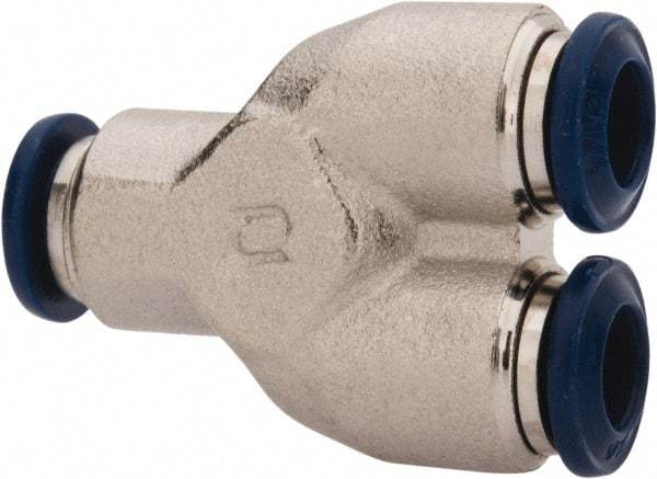 Value Collection - 5/32" Outside Diam, Nickel Plated Brass Push-to-Connect Tube Union Y - 250 Max psi, Tube to Tube Connection, Buna O-Ring - Apex Tool & Supply