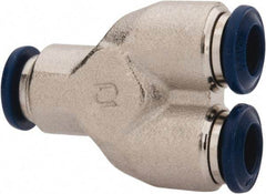 Value Collection - 5/32" Outside Diam, Nickel Plated Brass Push-to-Connect Tube Union Y - 250 Max psi, Tube to Tube Connection, Buna O-Ring - Apex Tool & Supply