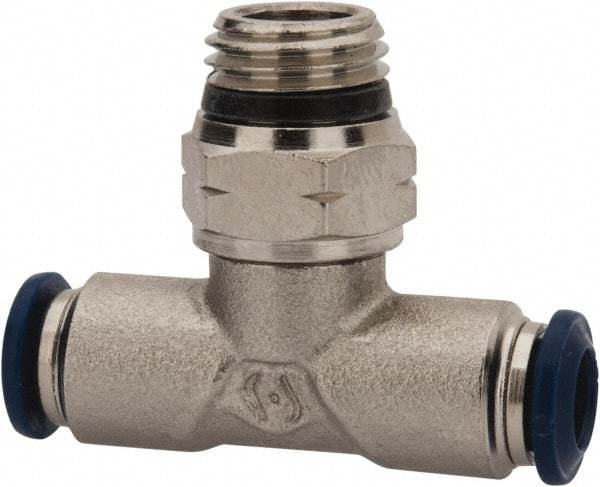 Value Collection - 1/4" Outside Diam, 3/8 Universal, Nickel Plated Brass Push-to-Connect Tube Male Swivel Branch Tee - 250 Max psi, Tube to Universal Thread Connection, Buna O-Ring - Apex Tool & Supply