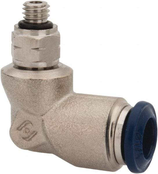 Value Collection - 1/8" Outside Diam, 10-32 Universal, Nickel Plated Brass Push-to-Connect Tube Male Swivel Elbow - 250 Max psi, Tube to Universal Thread Connection, Buna O-Ring - Apex Tool & Supply
