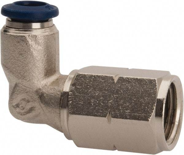 Value Collection - 3/8" Outside Diam, 1/8 NPTF, Nickel Plated Brass Push-to-Connect Tube Female Elbow - 250 Max psi, Tube to Female NPT Connection, Buna O-Ring - Apex Tool & Supply