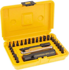 Chapman - 27 Piece, Screwdriver 1/4" Bit Ratchet Bit Set - #1 to #2 Phillips, 0.05 to 1/4" Hex, 1.5 to 6mm Hex - Apex Tool & Supply