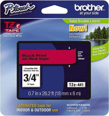 Brother - 3/4" Wide x 314.4" Long, Red Plastic/Paper Tape Cassette - For Label Maker - Apex Tool & Supply