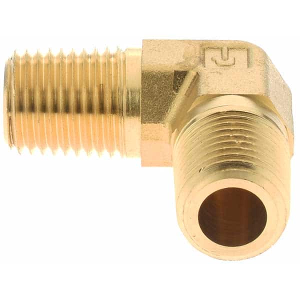 Parker - 1/4 Male Thread, Brass Industrial Pipe 90° Male Elbow - Apex Tool & Supply