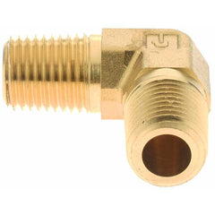Parker - 1/4 Male Thread, Brass Industrial Pipe 90° Male Elbow - Apex Tool & Supply