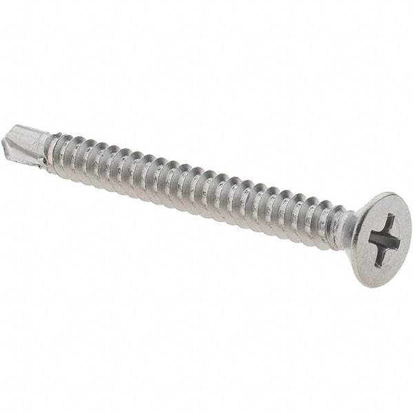 Value Collection - #10, Flat Head, Phillips Drive, 2" OAL, #3 Point, Self Drilling Screw - Grade 410 Stainless Steel - Apex Tool & Supply