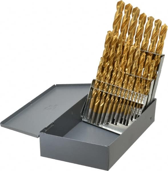 Chicago-Latrobe - 1/16 to 1/2", 118° Point, TiN Finish, High Speed Steel Jobber Length Drill Bit Set - Apex Tool & Supply
