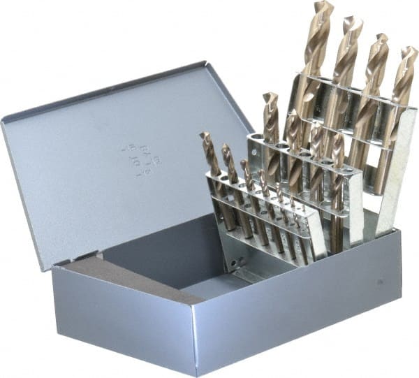 Chicago-Latrobe - 1/16 to 1/2", 135° Point, Gold Finish, Cobalt Screw Machine Length Drill Bit Set - Apex Tool & Supply