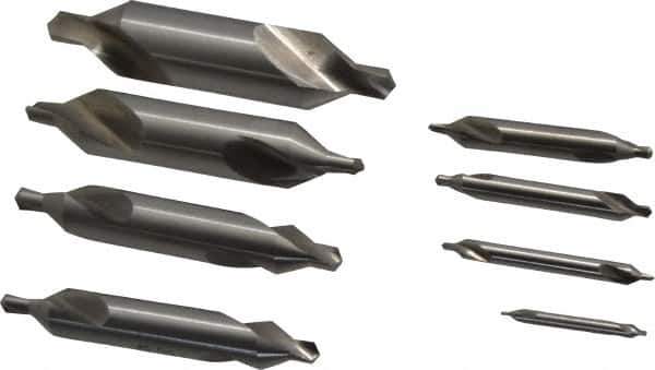 Chicago-Latrobe - 8 Piece, #1 to 8, 1/8 to 3/4" Body Diam, 3/64 to 5/16" Point Diam, Plain Edge, High Speed Steel Combo Drill & Countersink Set - 60° Incl Angle, 1/8 to 3-1/2" OAL, Double End, 217 Series Compatibility - Apex Tool & Supply