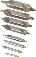 Chicago-Latrobe - 8 Piece, #11 to 18, 1/8 to 3/4" Body Diam, 3/64 to 1/4" Point Diam, Bell Edge, High Speed Steel Combo Drill & Countersink Set - 60° Incl Angle, 1/8 to 3-1/2" OAL, Double End, 217B Series Compatibility - Apex Tool & Supply